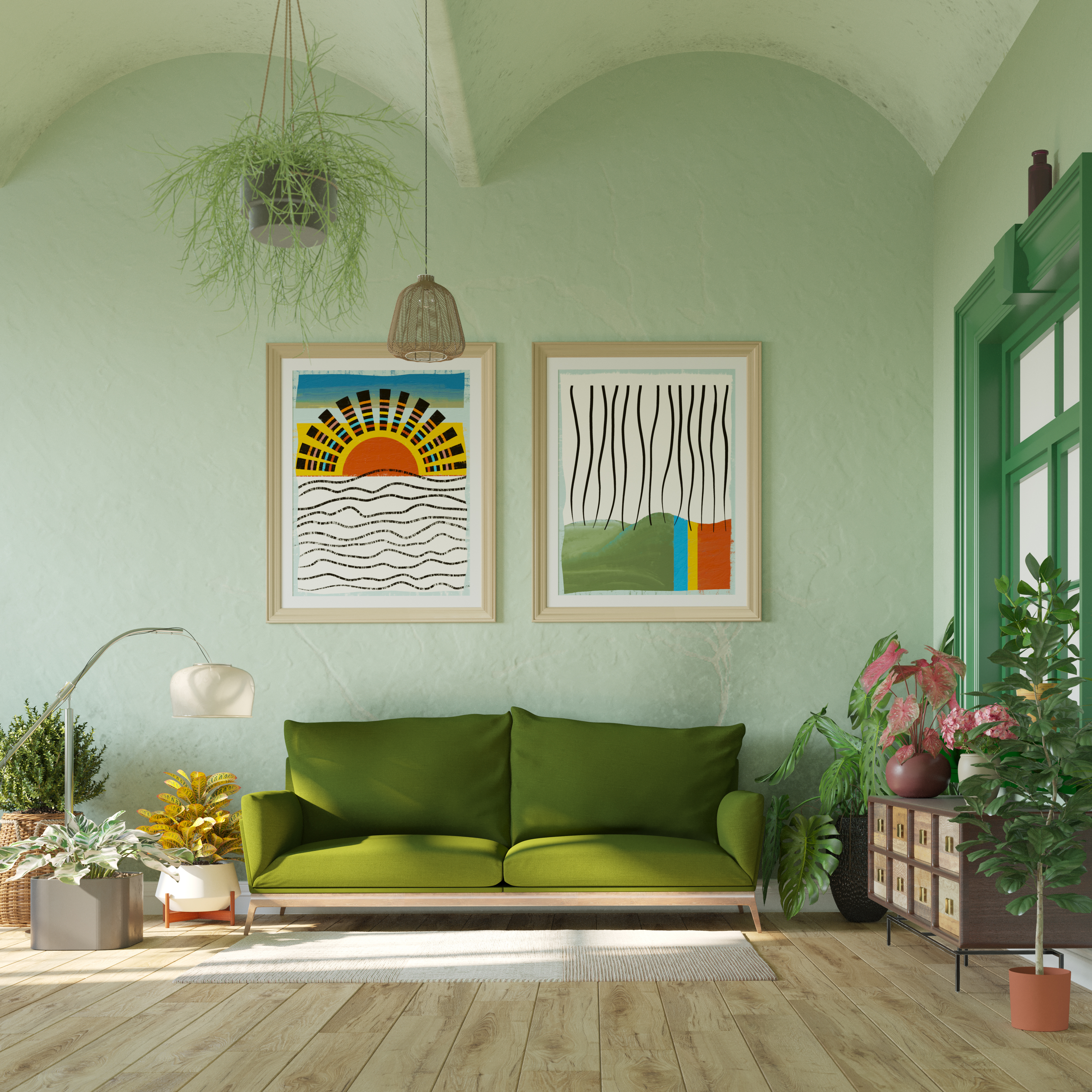 Ein Zimmer mit gerahmten Kunstwerken | Quelle: Getty Images