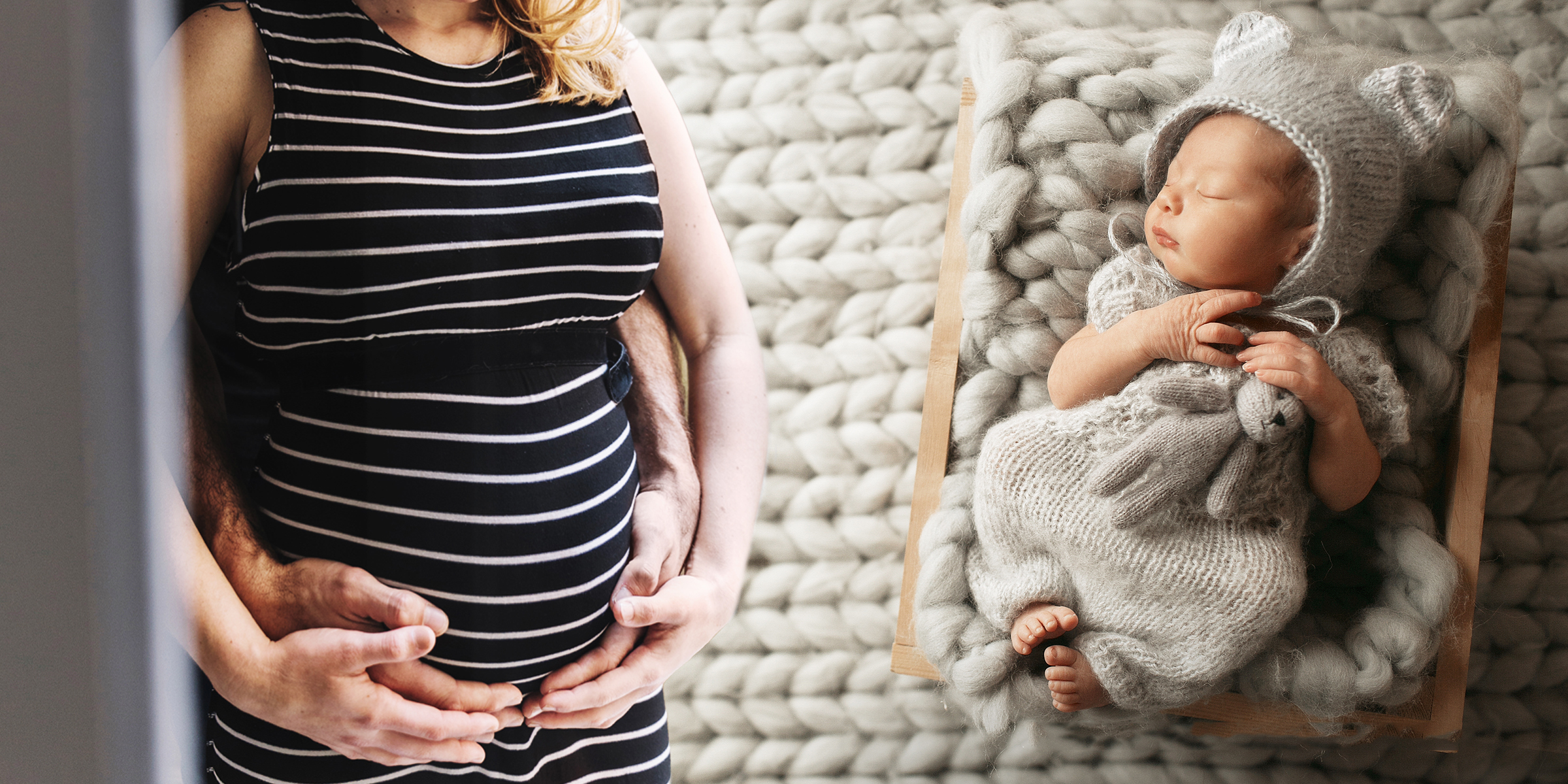 Ein Paar wiegt den Bauch einer schwangeren Frau | Ein Neugeborenes, eingekuschelt in eine Decke | Quelle: Freepik