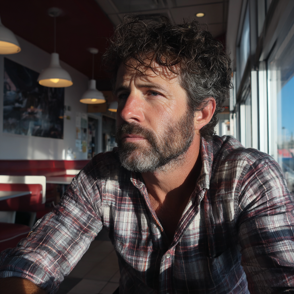 Ein nachdenklicher Mann sitzt in einem Diner | Quelle: Midjourney