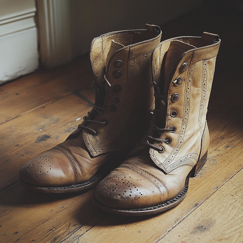 Ein Paar alte braune Stiefel | Quelle: Midjourney