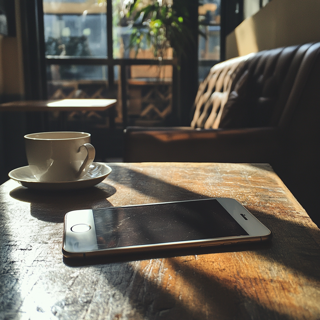 Ein Mobiltelefon auf einem Tisch | Quelle: Midjourney