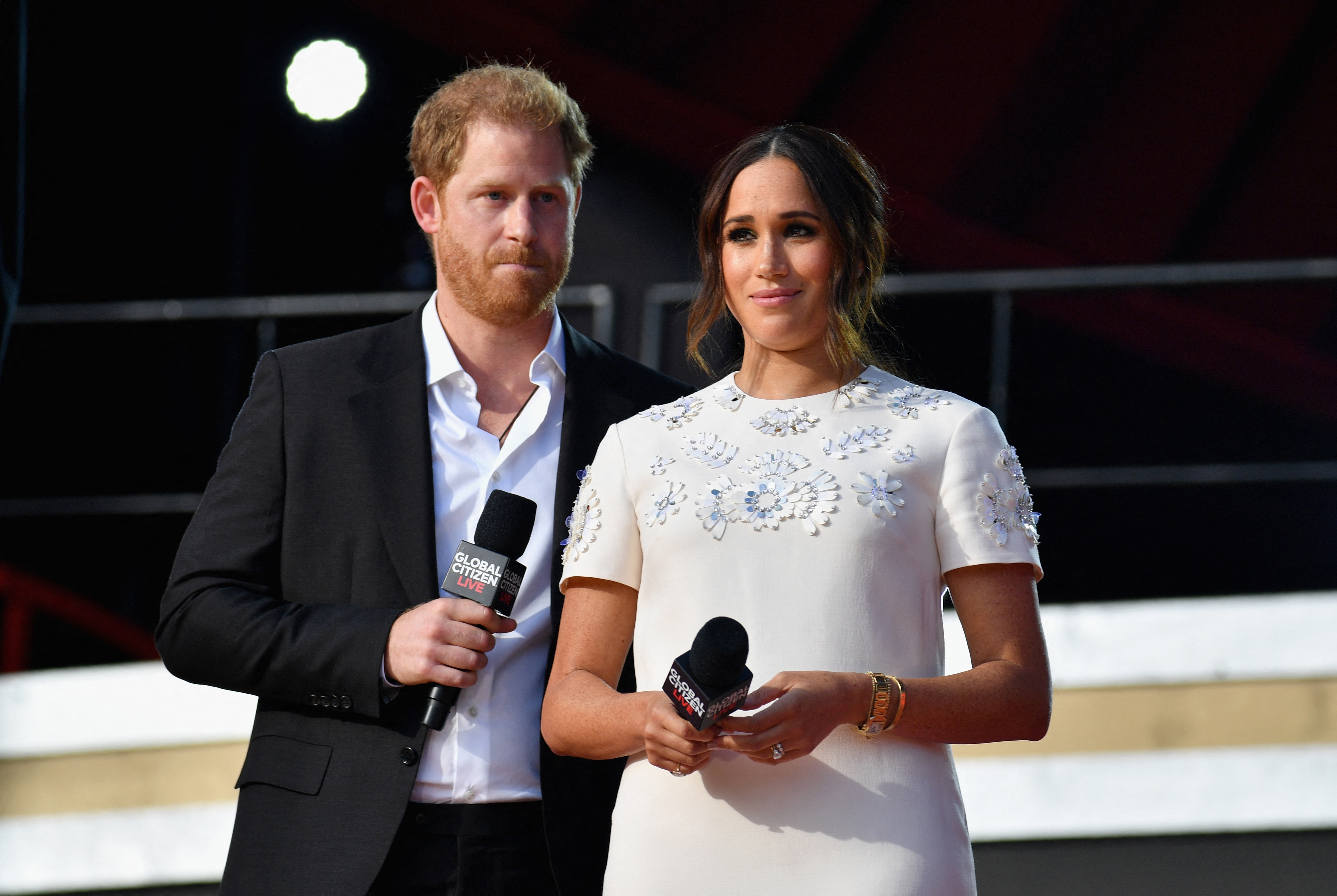 Prinz Harry und Meghan Markle sprechen während des Global Citizen Live Festivals 2021 am 25. September 2021 in New York City. | Quelle: Getty Images