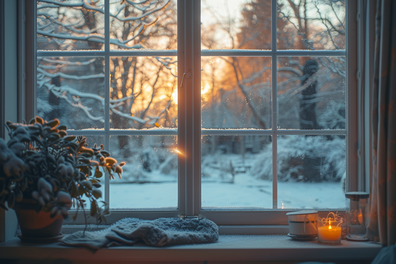 Blick aus dem Fenster auf einen verschneiten Tag | Quelle: Midjourney