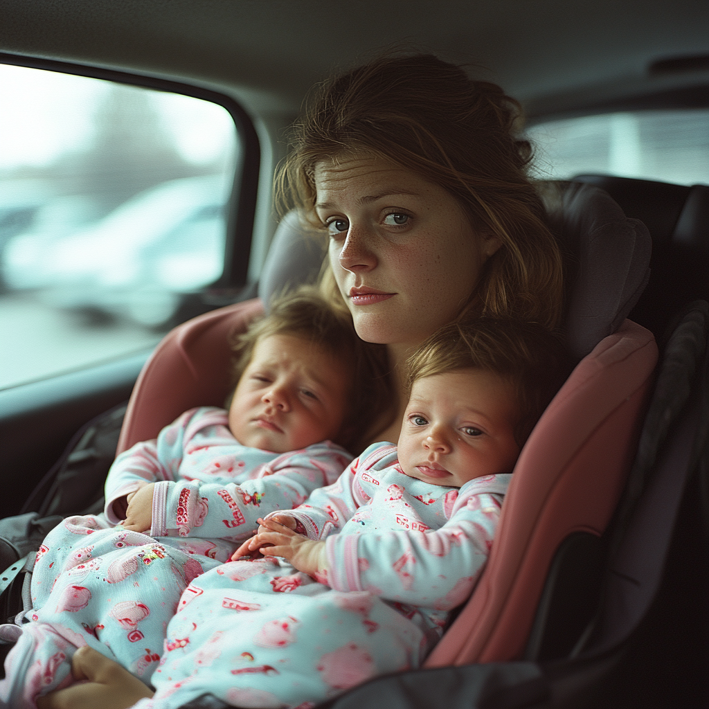 Eine Frau in einem Taxi mit ihren Kindern | Quelle: Midjourney