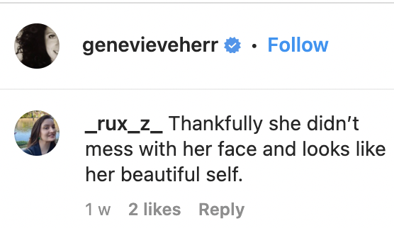 Der Kommentar eines Fans zu Genevieve Herrs Post von Julia Roberts als Gesicht von Chopard am 16. März 2023 | Quelle: Instagram/genevieveherr