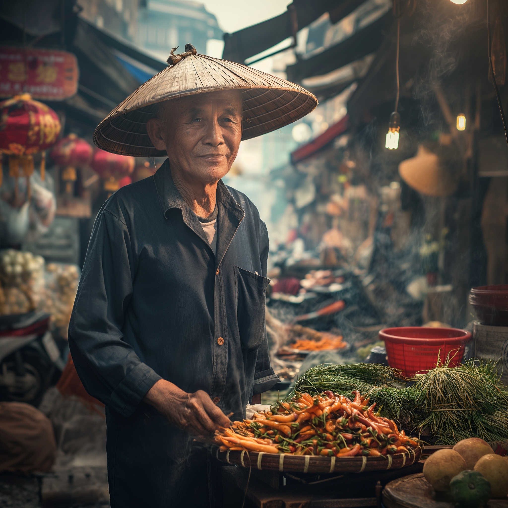 Ein asiatischer Markthändler | Quelle: Midjourney