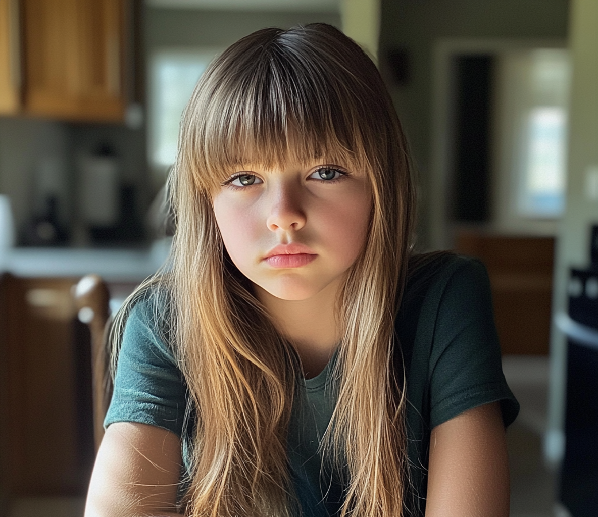 Ein kleines Mädchen sitzt an einem Küchentisch | Quelle: Midjourney