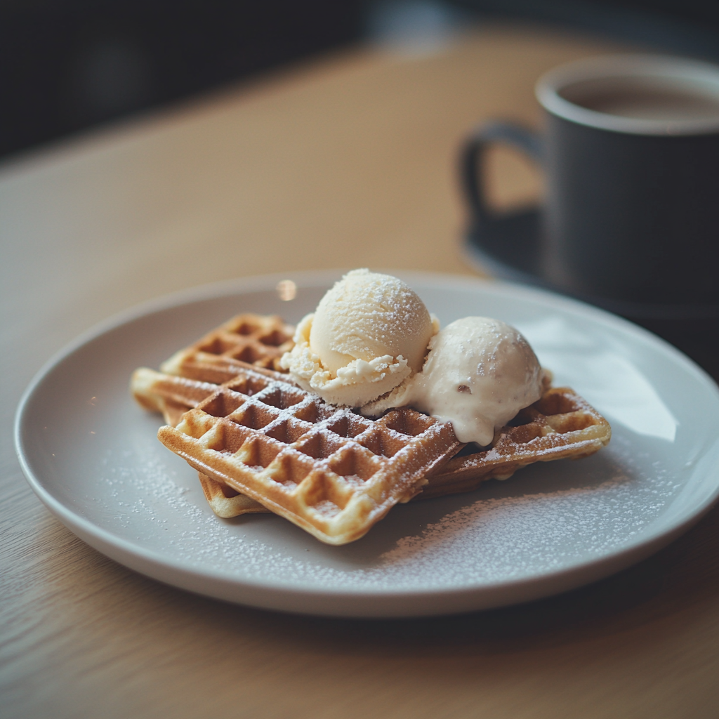 Waffeln und Eiscreme auf einem Tisch | Quelle: Midjourney