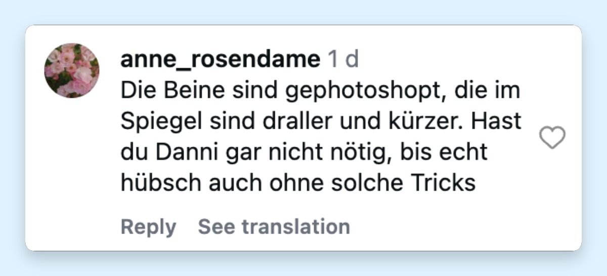 Fans kommentieren Danni Büchners Instagram-Beitrag | Quelle: instagram.com/p/Dc8-moriGSA/?img_index=4