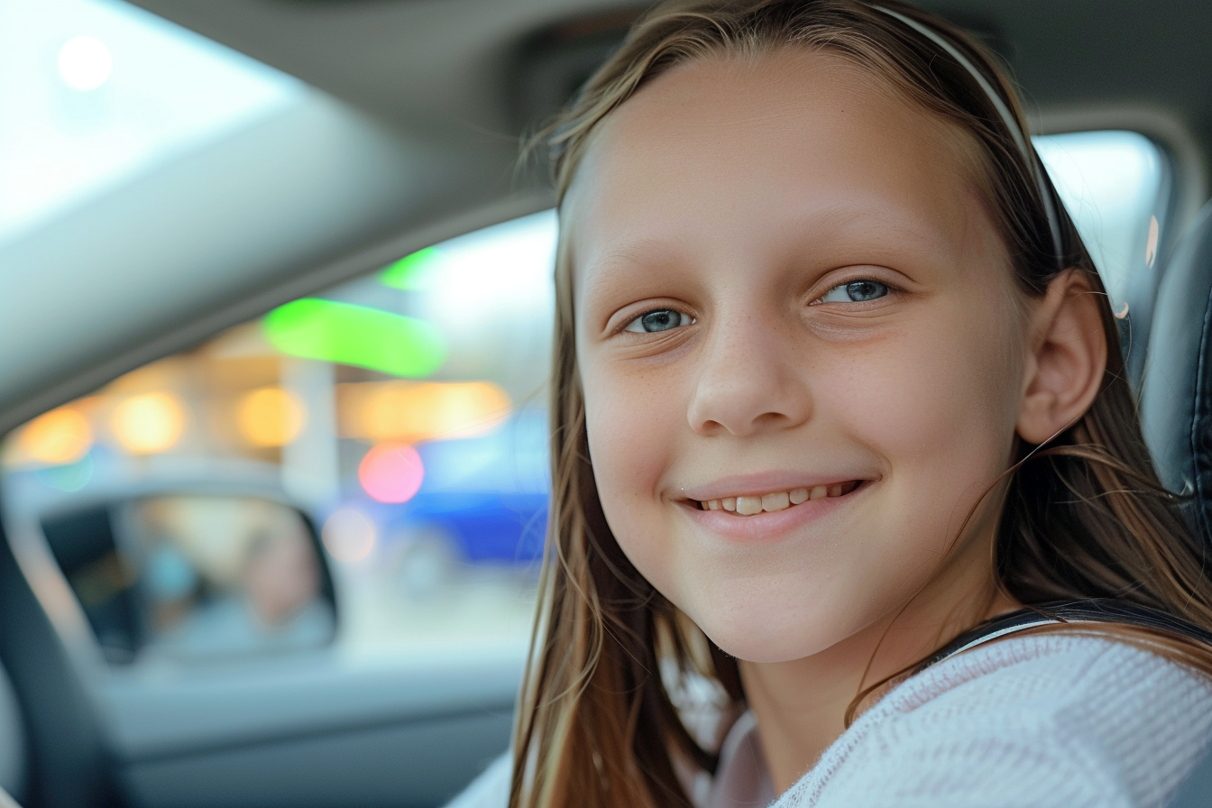 Ein junges lächelndes Mädchen in einem Auto | Quelle: Midjourney