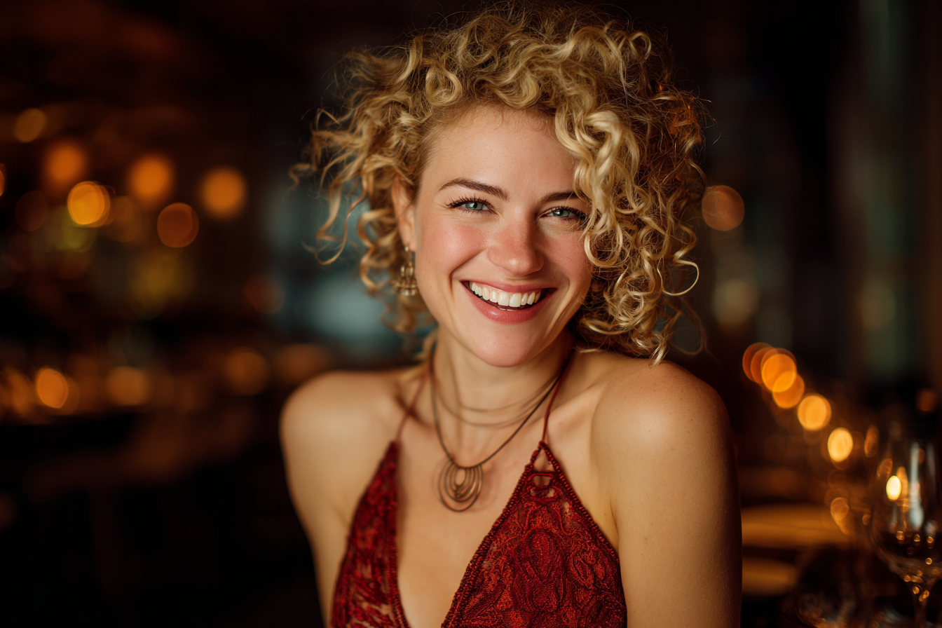 Eine lächelnde Frau in einem Restaurant | Quelle: Midjourney