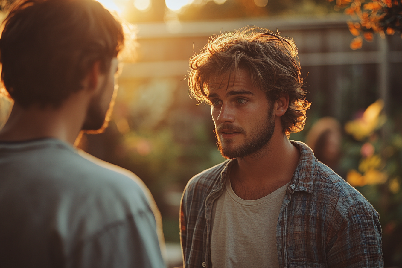 Os homens têm uma conversa séria | Fonte: Midjourney