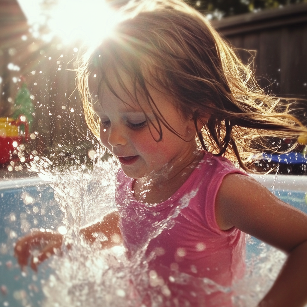 Ein kleines Mädchen, das in einem Pool plantscht | Quelle: Midjourney
