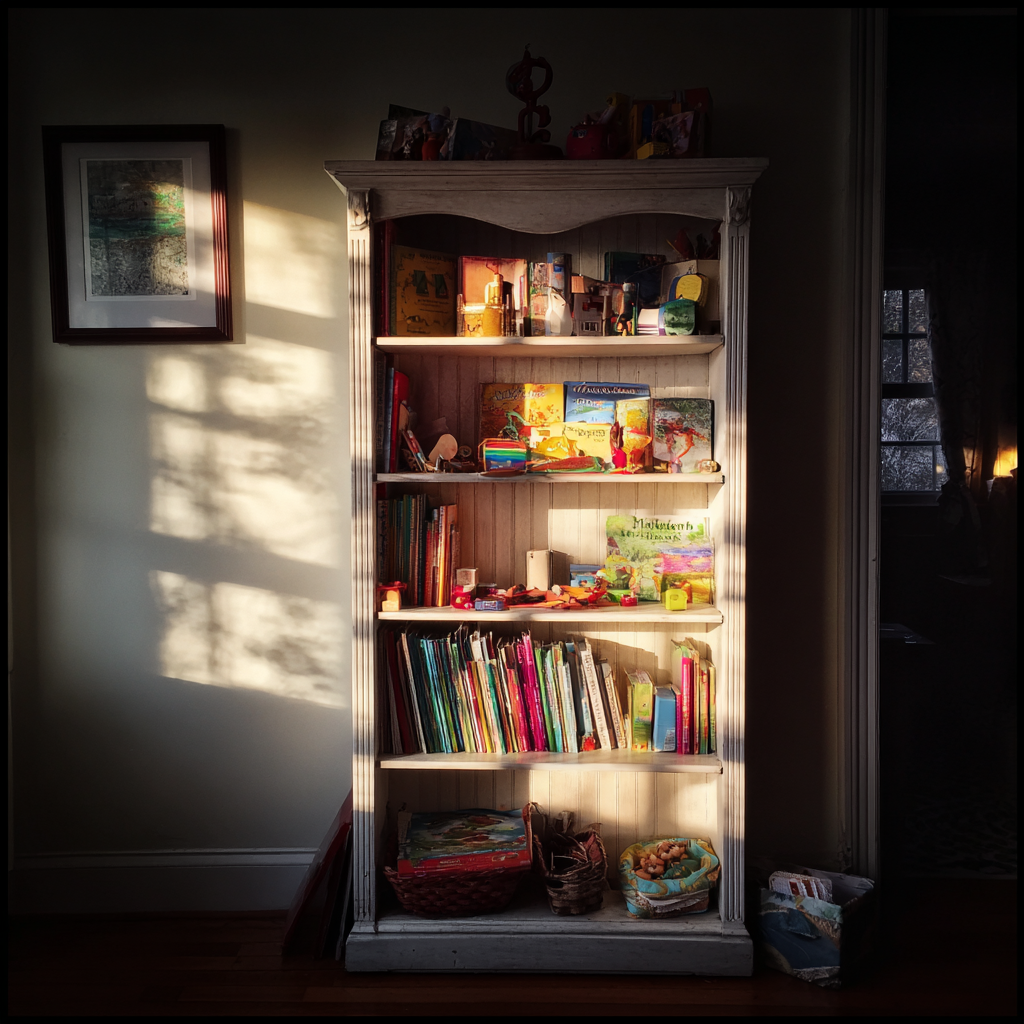 Ein Bücherregal in einem Kinderzimmer | Quelle: Midjourney