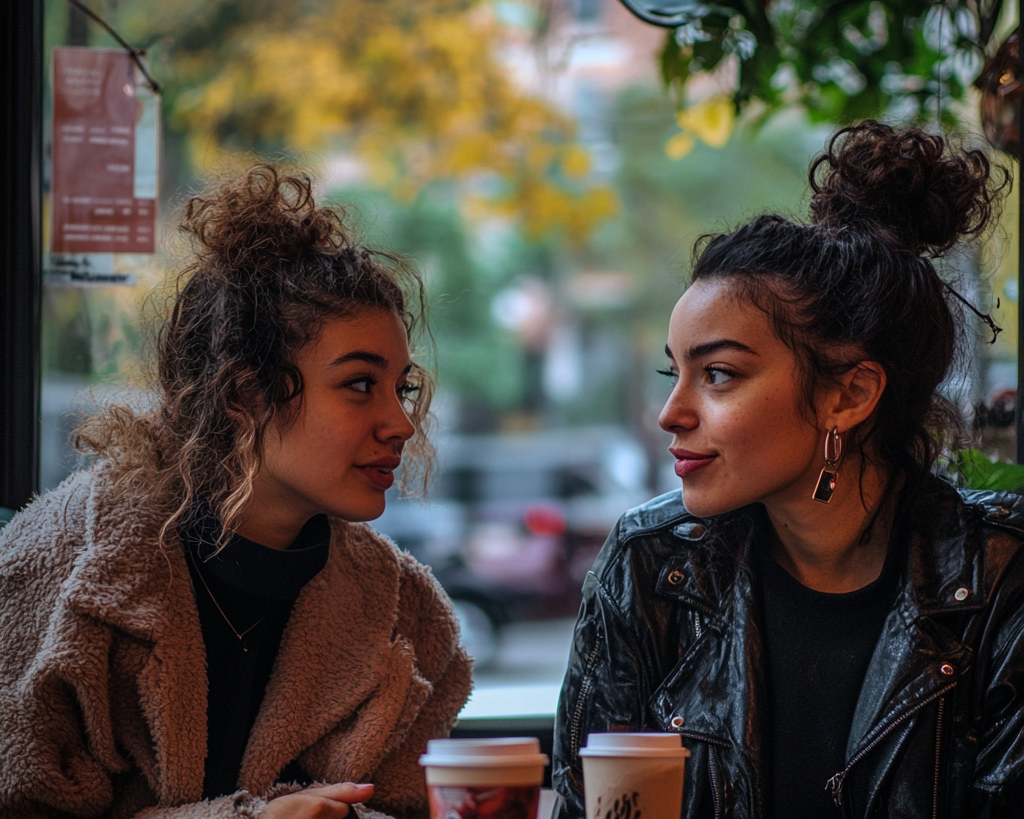 Frauen im Gespräch in einem Café | Quelle: Midjourney