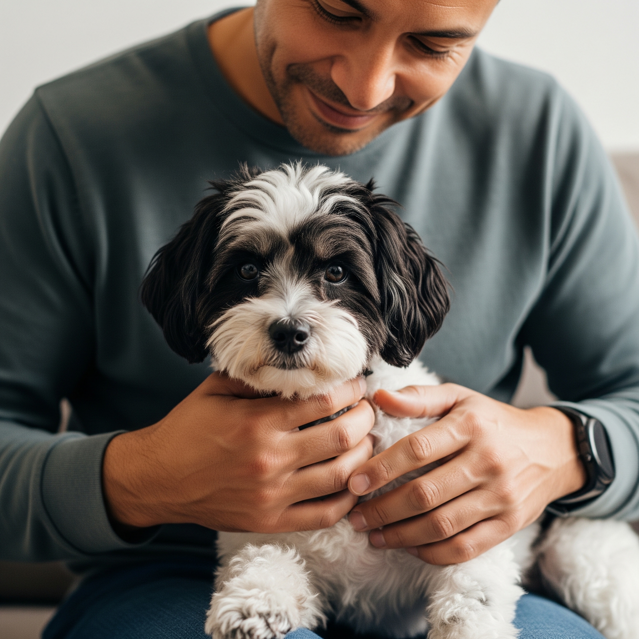 Ein Mann hält seinen Hund | Quelle: Gemini