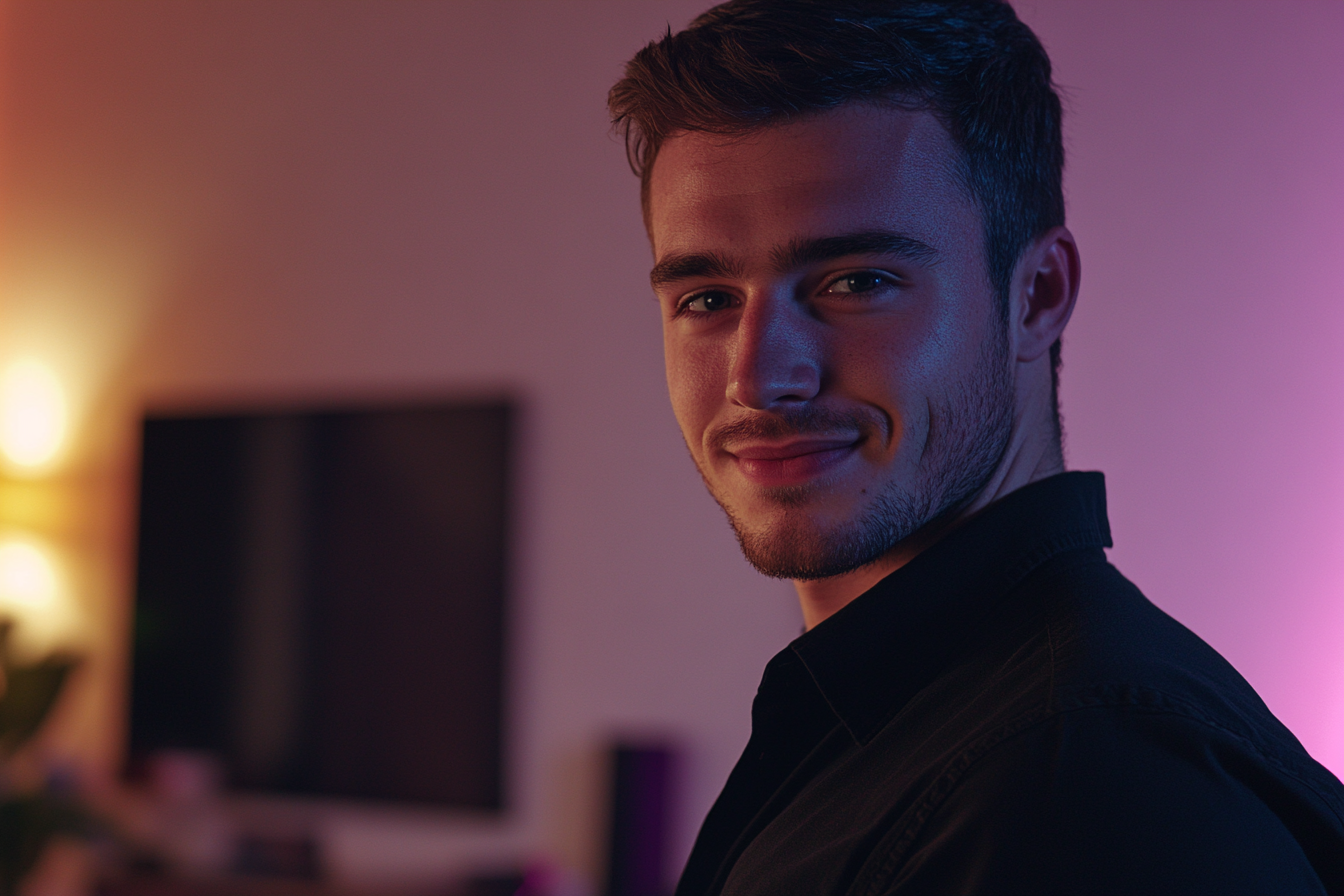 Ein Mann steht in einem Wohnzimmer | Quelle: Midjourney