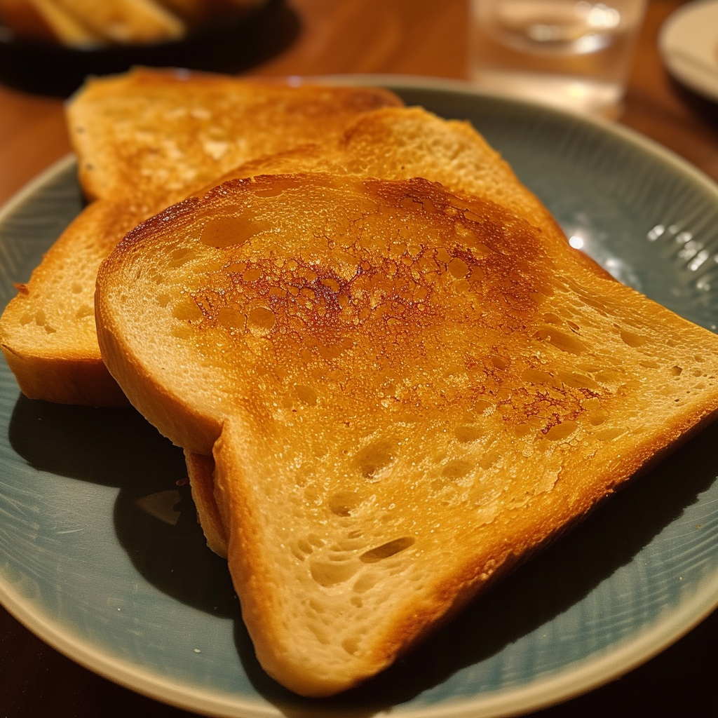 Gebutterter Toast auf einem Teller | Quelle: Midjourney