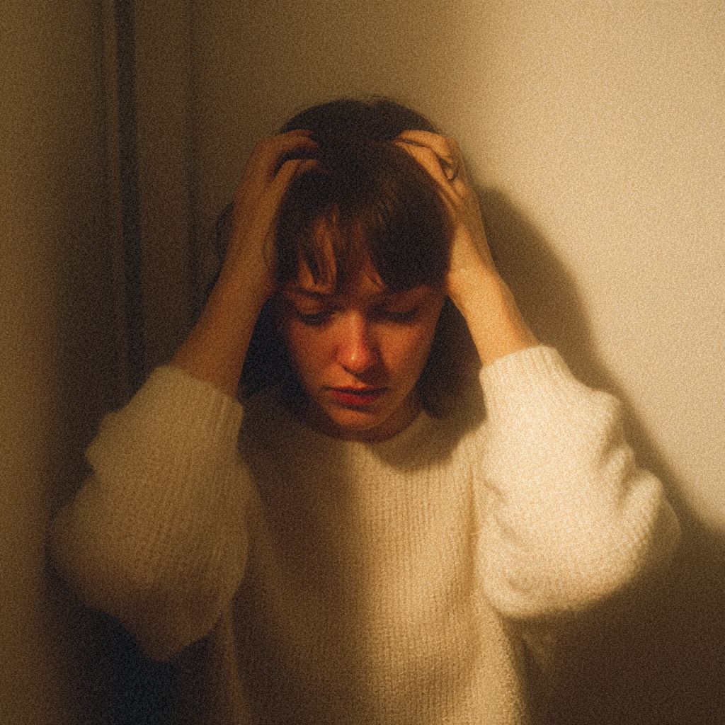 Eine emotionale Frau mit den Händen in den Haaren | Quelle: Midjourney