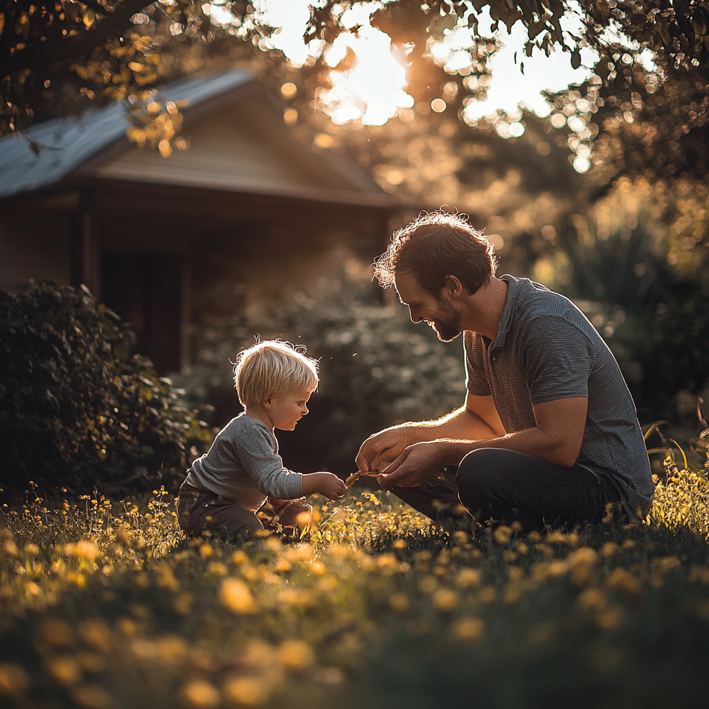 Ein Mann spielt mit seinem Sohn | Quelle: Midjourney