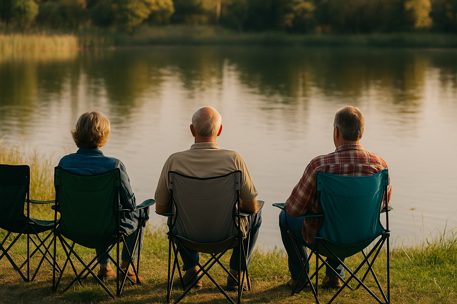 Drei Menschen sitzen am See | Quelle: Sora