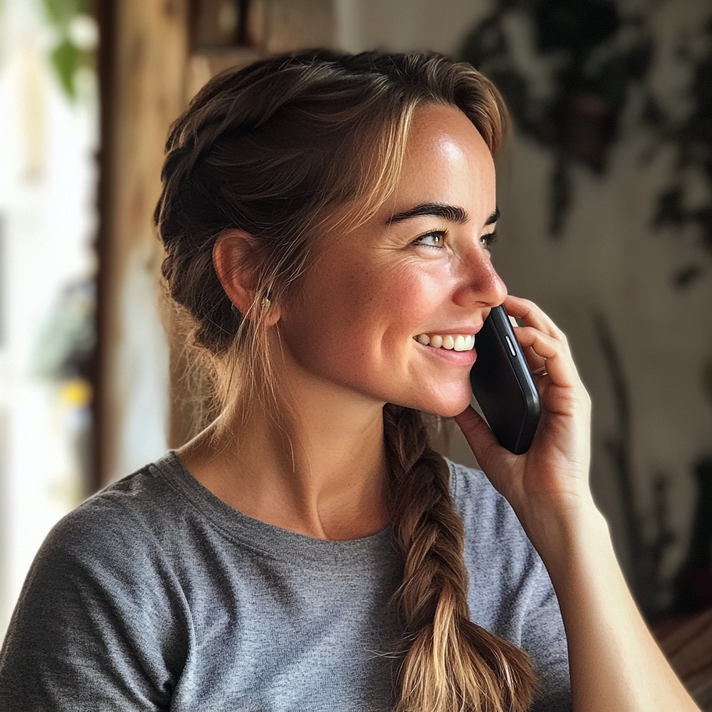 Eine lächelnde junge Frau beim Telefonieren | Quelle: Midjourney