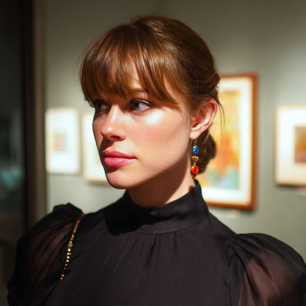 Eine nachdenkliche Frau in einer Kunstgalerie | Quelle: Midjourney