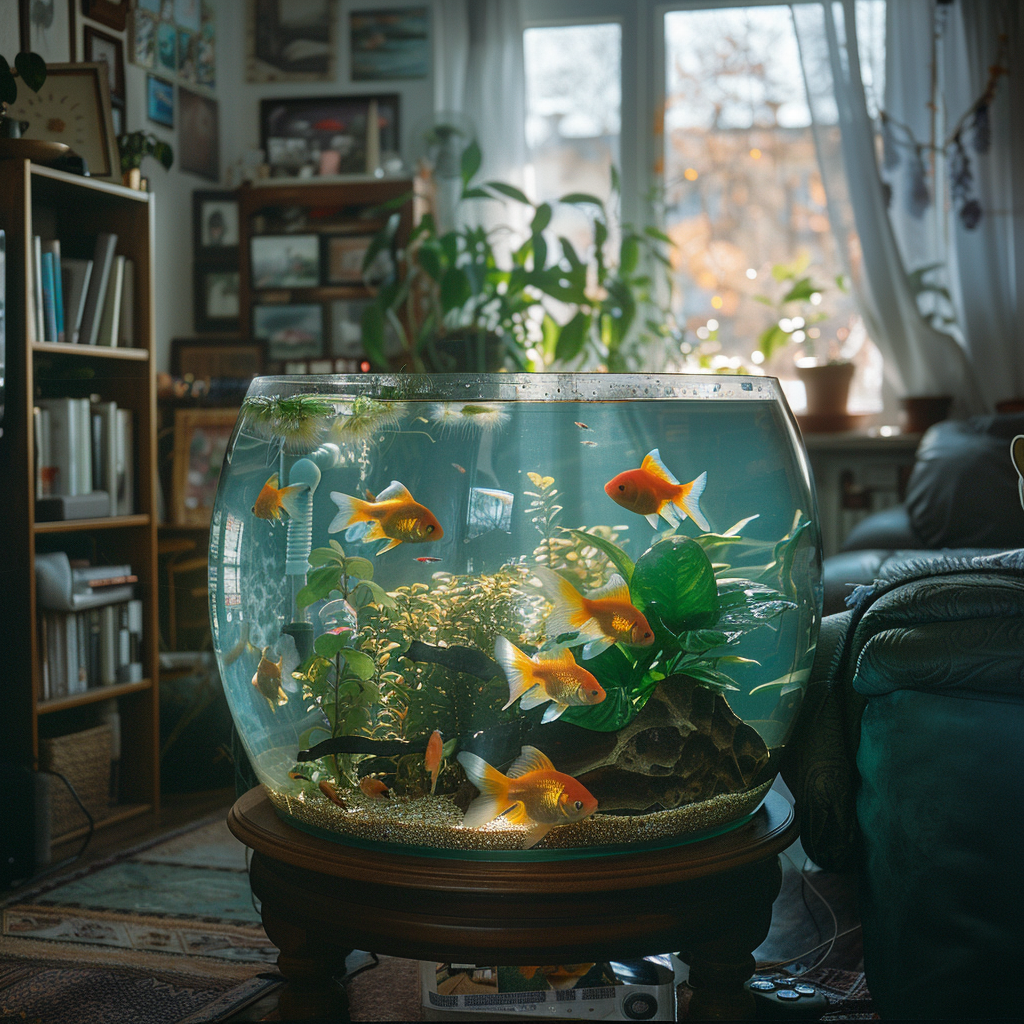 Ein Fischbecken in einem Haus | Quelle: Midjourney