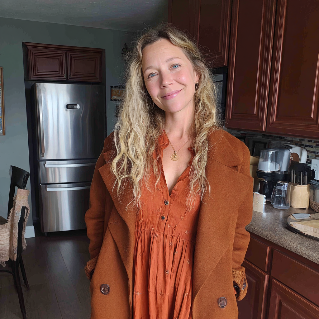 Eine lächelnde Frau, die in einer Küche steht | Quelle: Midjourney