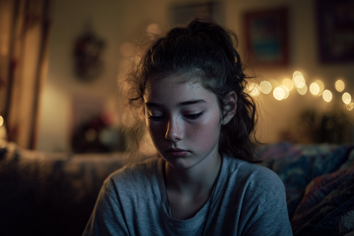 Ein Mädchen sitzt in ihrem Haus | Quelle: Midjourney