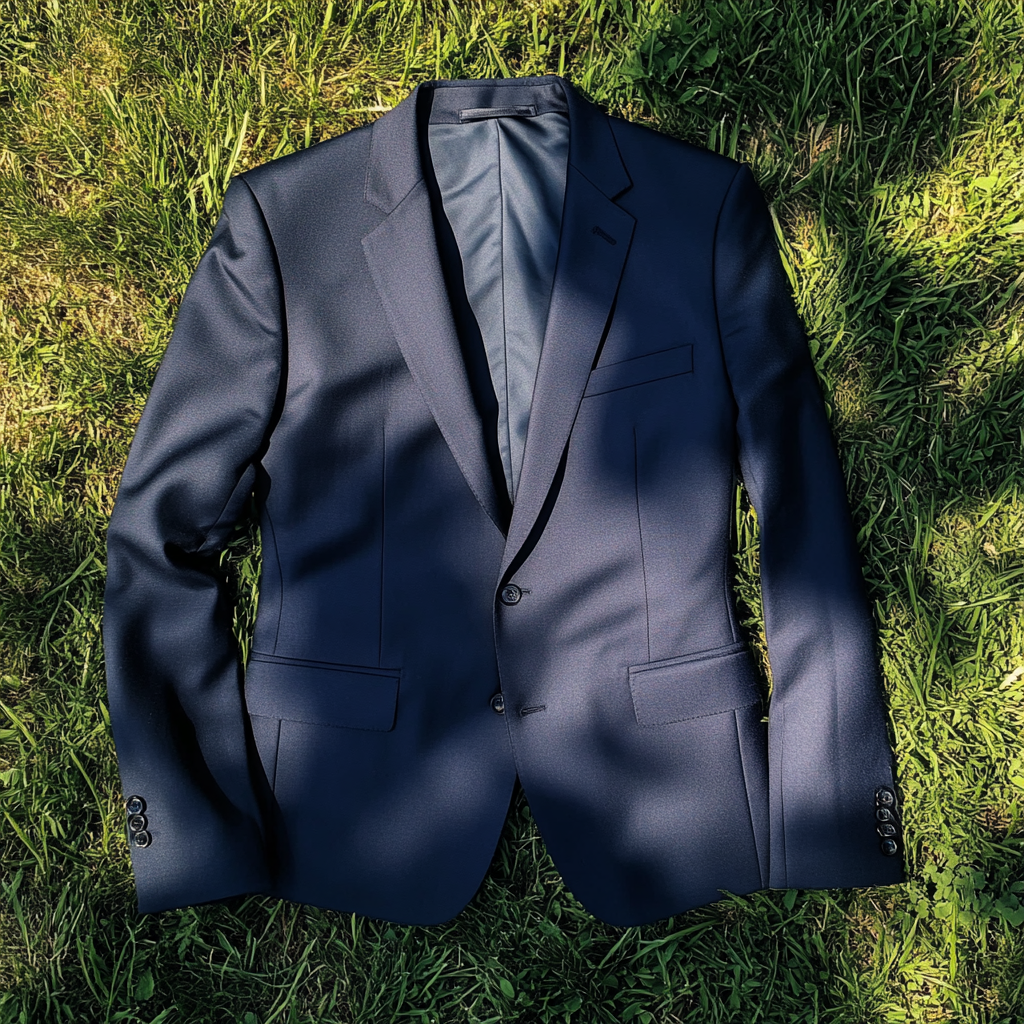 Eine Anzugsjacke auf dem Rasen | Quelle: Midjourney