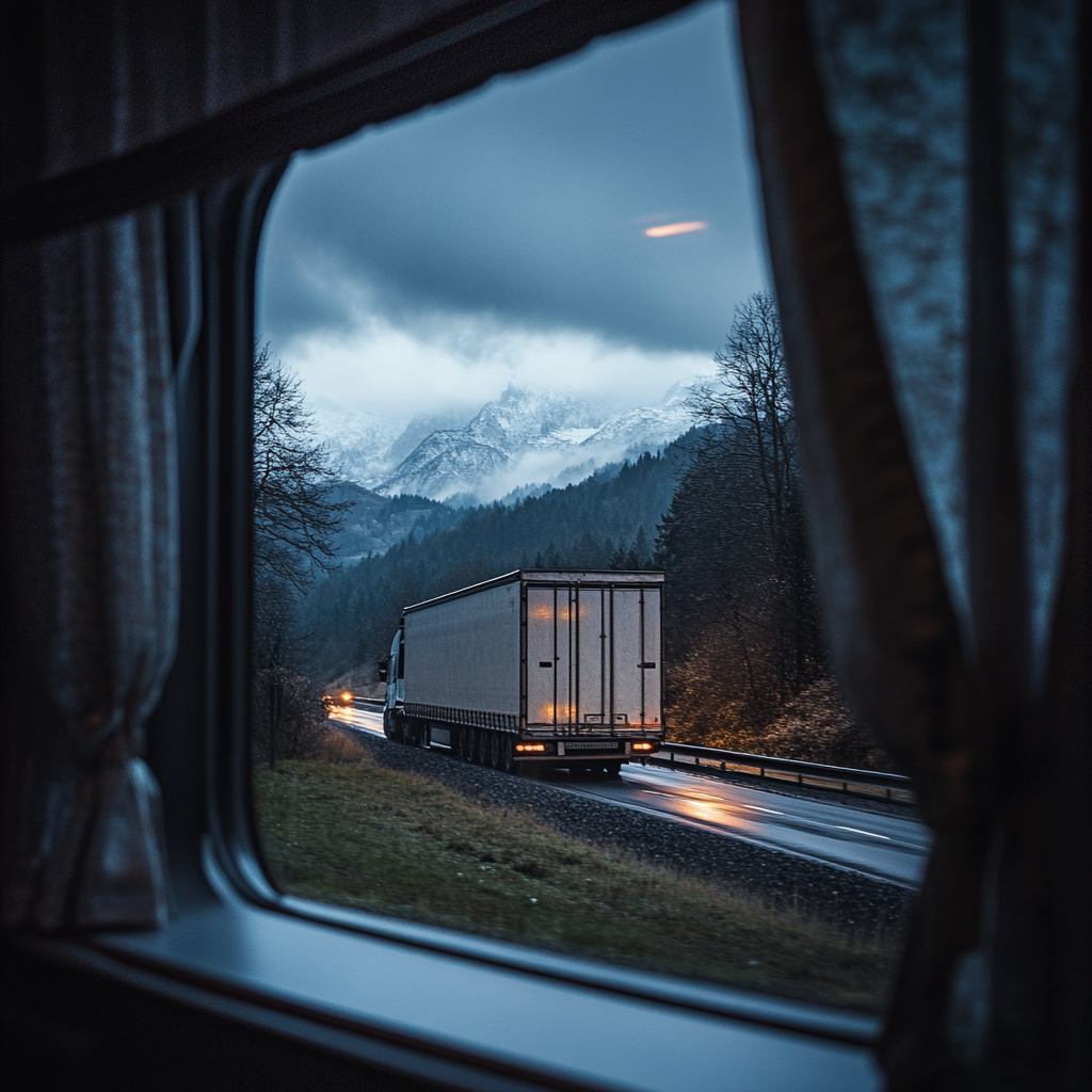 Ein Blick auf einen wegfahrenden LKW | Quelle: Midjourney