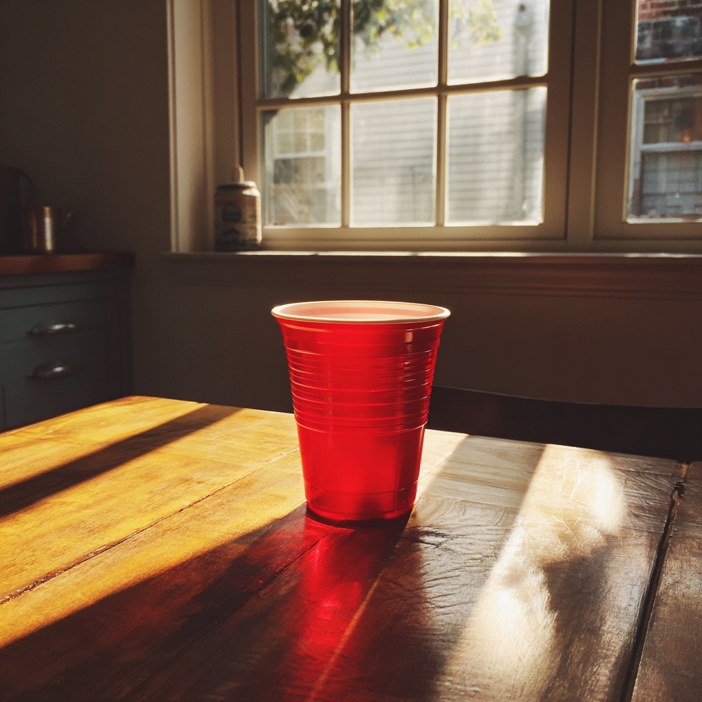 Ein roter Solobecher auf einem Tisch | Quelle: Midjourney