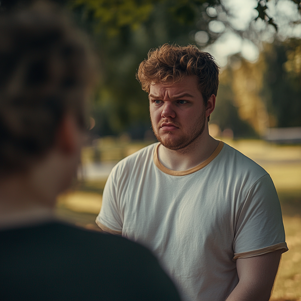 Um homem emocionado em pé em um parque | Fonte: Midjourney