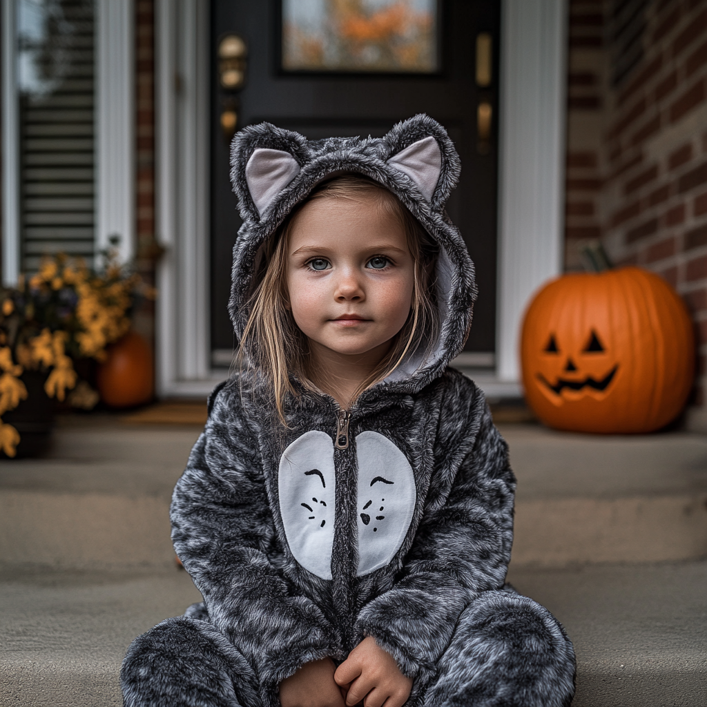 Ein kleines Mädchen trägt an Halloween ein Katzenkostüm | Quelle: Midjourney