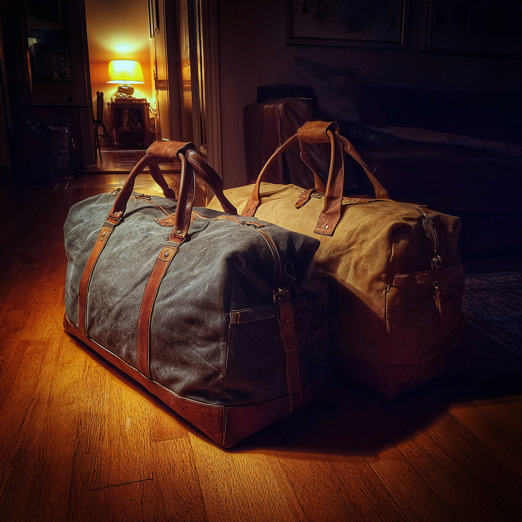 Gepackte Seesäcke auf dem Boden eines Wohnzimmers | Quelle: Midjourney