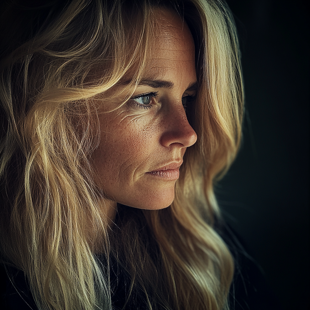 Ein Seitenprofil einer besorgten Frau | Quelle: Midjourney