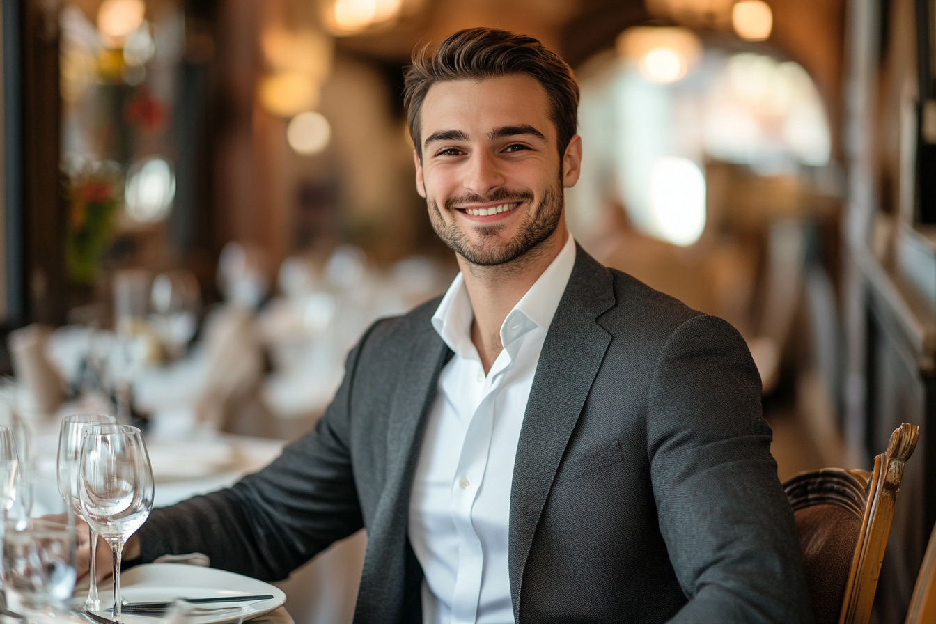 Ein Mann, der an einem Tisch in einem Restaurant sitzt | Quelle: Midjourney