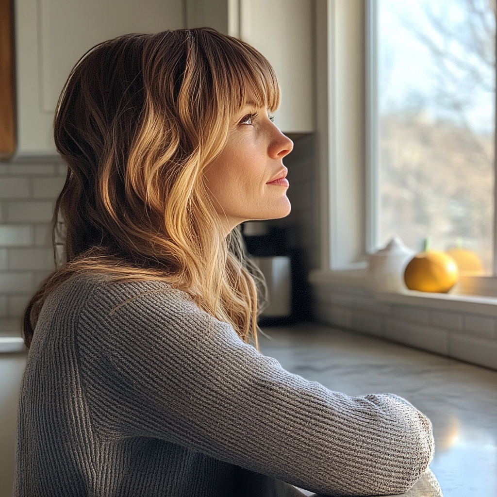 Eine nachdenkliche Frau, die aus einem Fenster schaut | Quelle: Midjourney