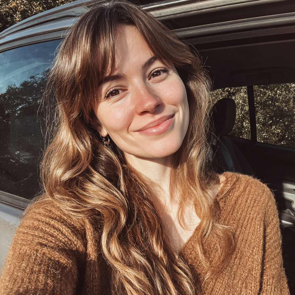 Uśmiechnięta kobieta stojąca na zewnątrz | Źródło: Midjourney