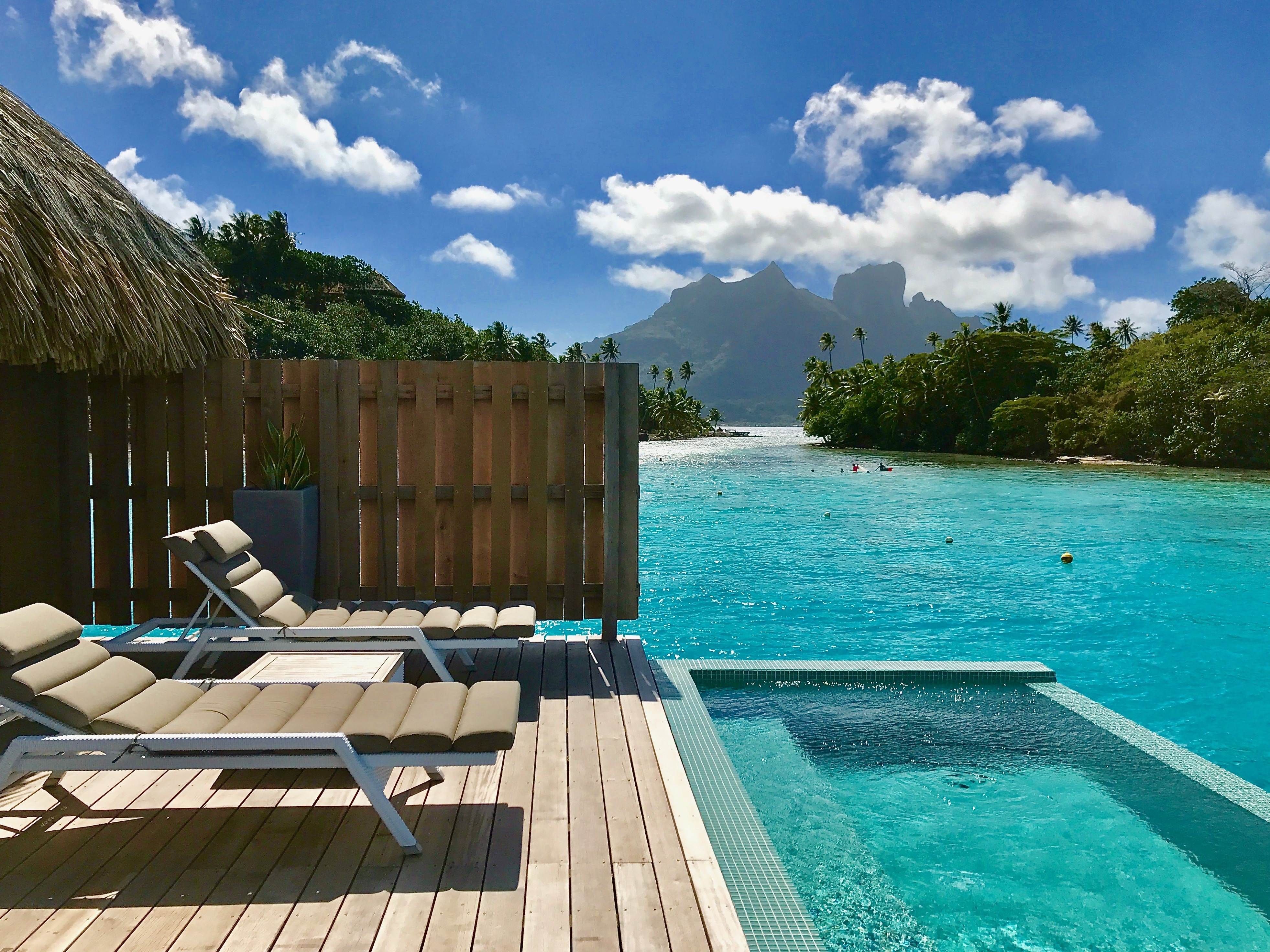 Ein Sonnendeck mit einem Pool mit Blick auf den Strand | Quelle: Shutterstock