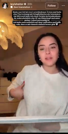 Leyla Heiter spricht über gesundheitliche Sorgen in ihrer Instagram-Story | Quelle: instagram.com/leylaheiter