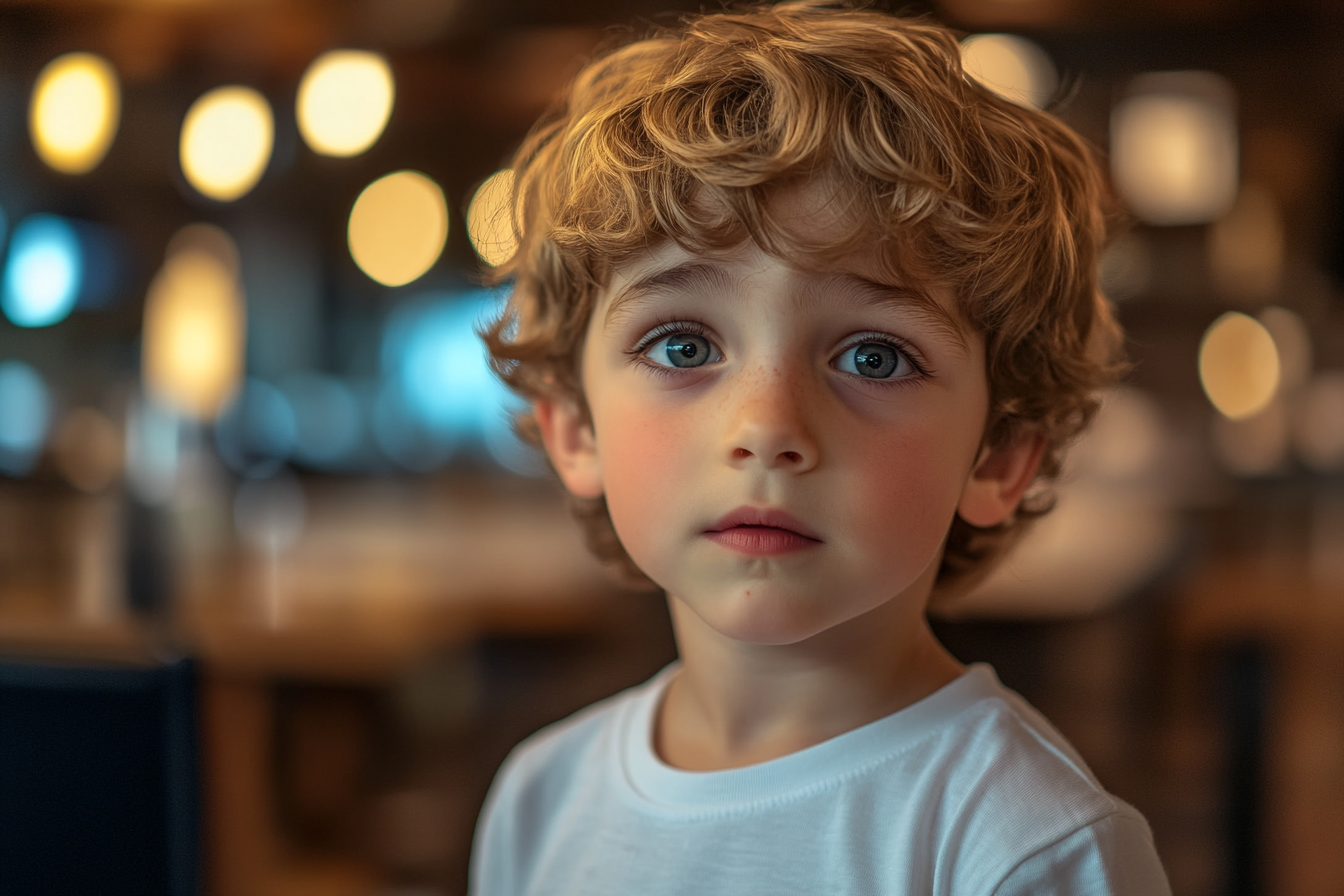 Ein kleiner Junge steht in einem Restaurant | Quelle: Midjourney