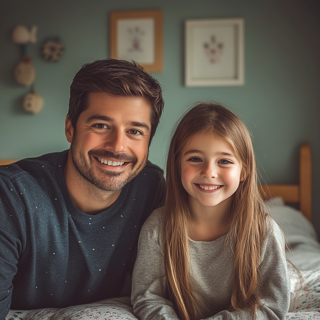 Ein Vater mit seiner Tochter in ihrem Schlafzimmer | Quelle: Midjourney