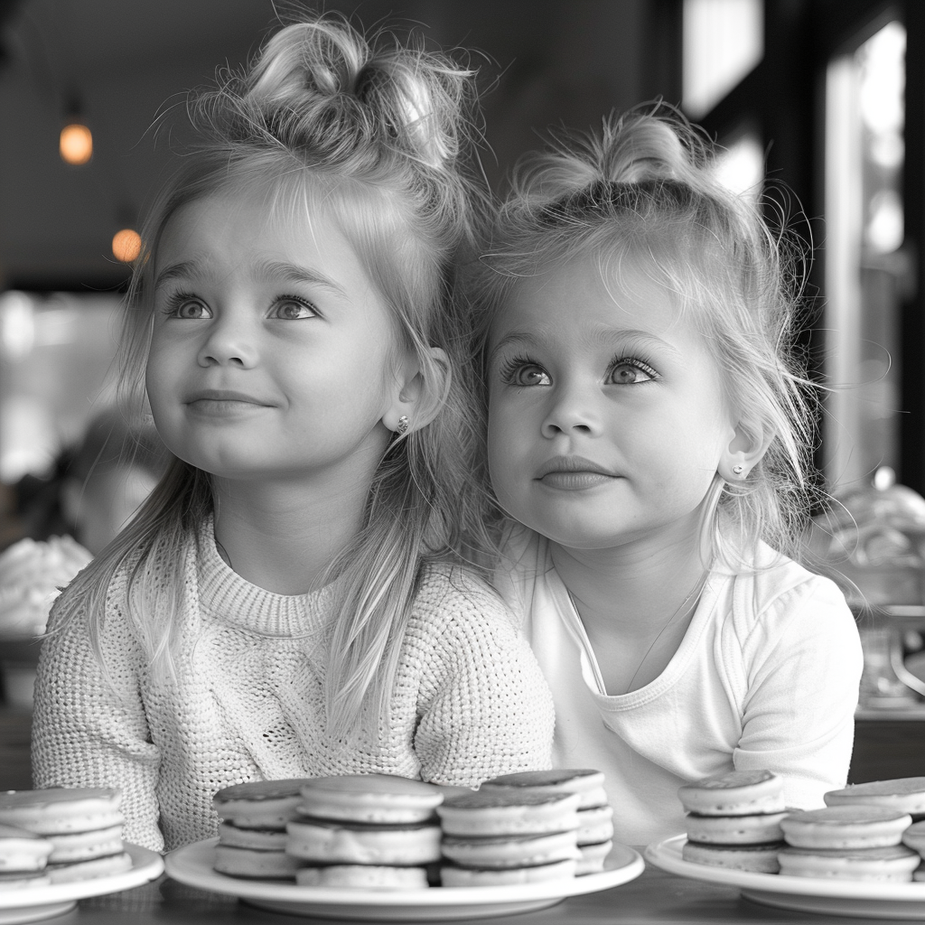 Emma und Lily warten darauf, die Pfannkuchen zu essen | Quelle: Midjourney