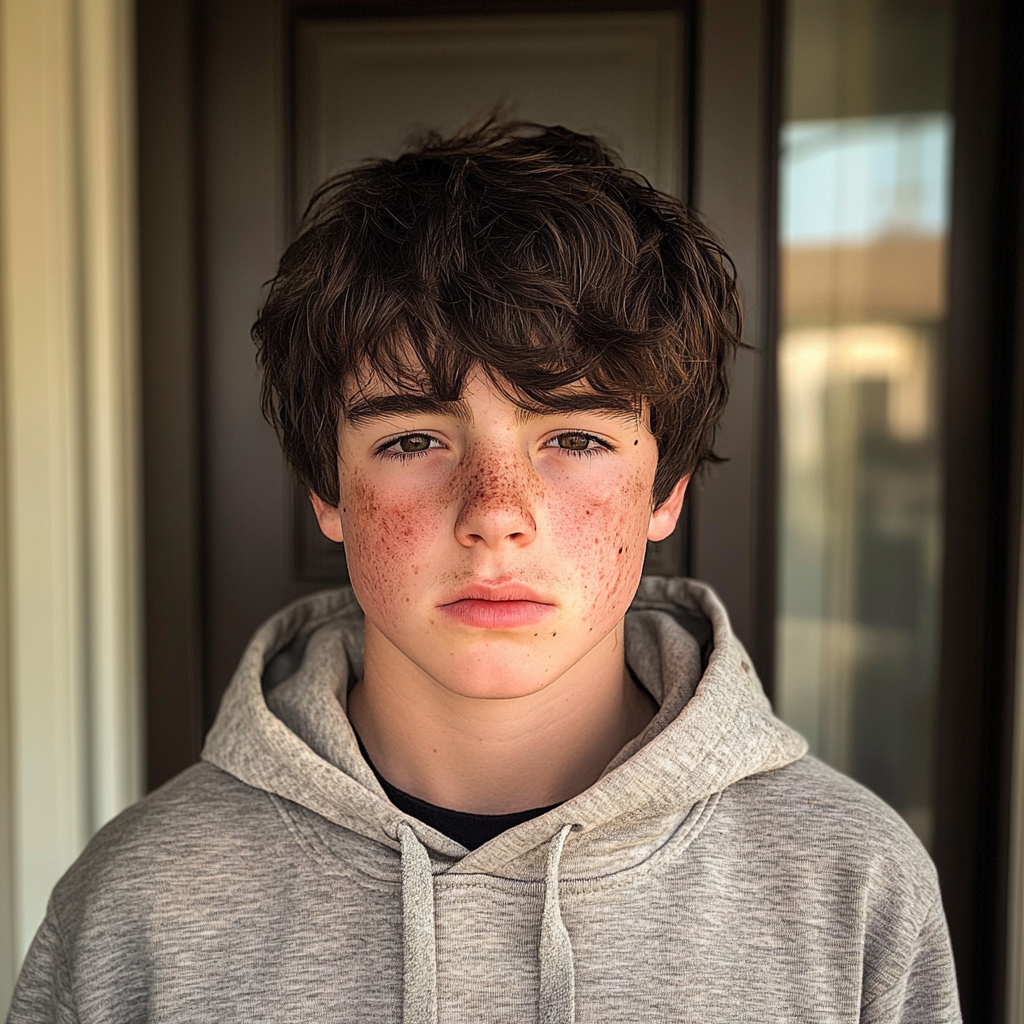 Ein Teenager steht an der Haustür | Quelle: Midjourney