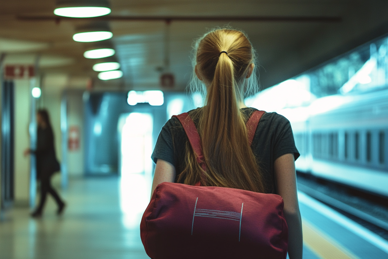 Ein Teenager-Mädchen läuft durch einen Bahnhof | Quelle: Midjourney