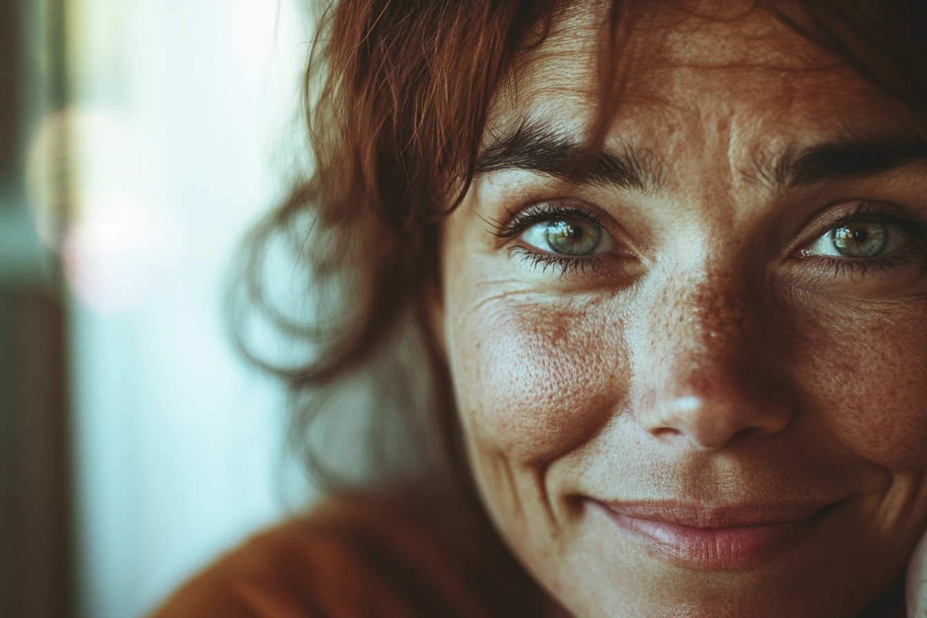 Nahaufnahme einer Frau mit einem emotionalen Blick in ihren Augen | Quelle: Midjourney