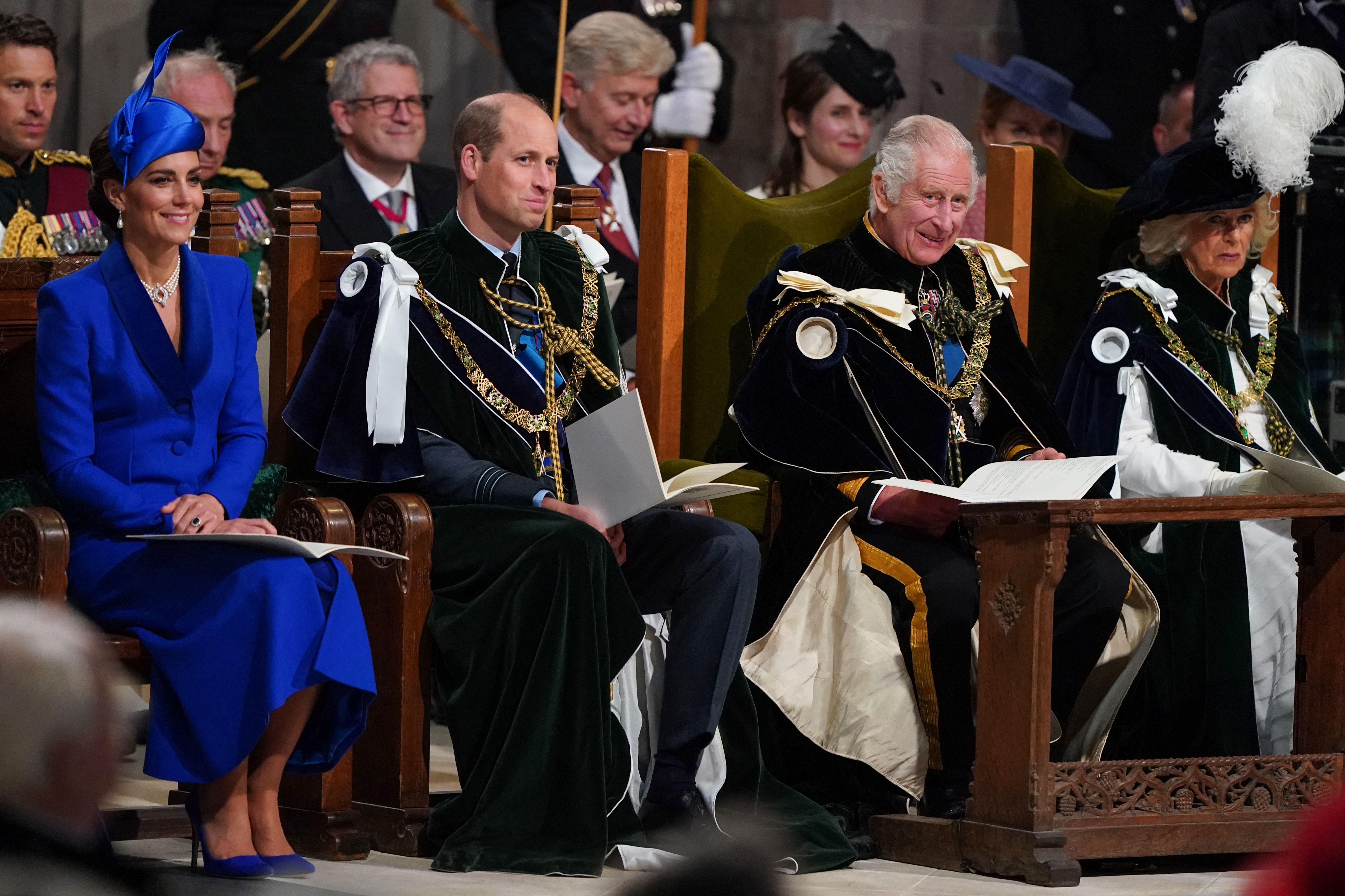 Prinzessin Catherine, Prinz William, Königin Camilla und König Charles III. beim nationalen Dankes- und Weihegottesdienst in der St Giles' Cathedral in Edinburgh am 5. Juli 2023 | Quelle: Getty Images