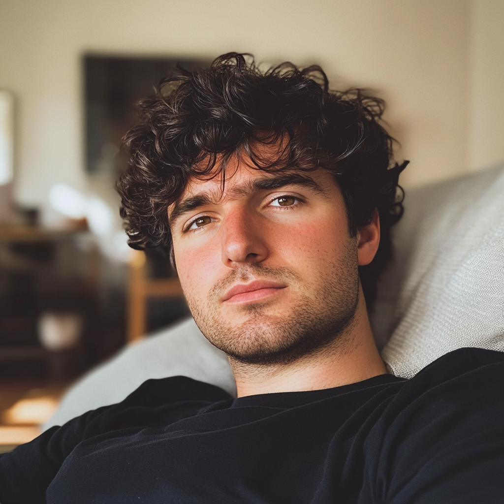 Mężczyzna siedzący na kanapie | Źródło: Midjourney